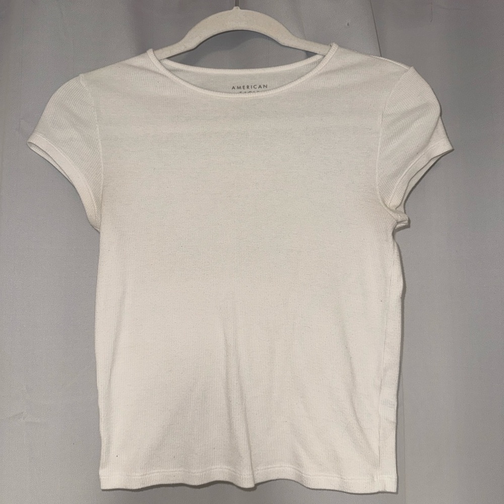 American Eagle Outfitters Women's white ribbed Short Sleeve Tee